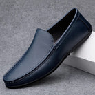 Men's leather slip-on moccasin loafers in navy