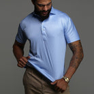 Men's Polo Shirt | Shirt Collar | Half Placket | Short Sleeve-Polo Shirts-Chaps London-Light Blue Check-S-Chaps London