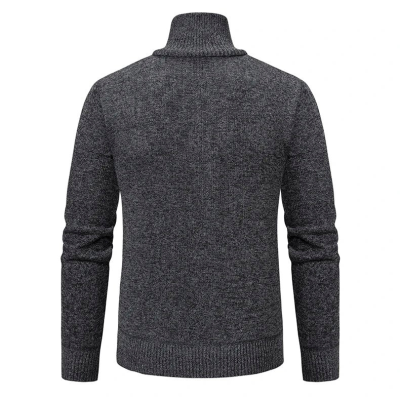 Dark grey knitted turtleneck sweater, back view, shown on mannequin | Chaps London