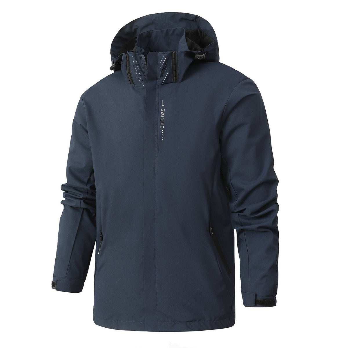 Navy men's rain jacket with adjustable hood