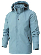 Light blue rain jacket with hood
