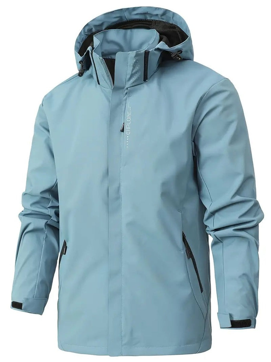 Light blue rain jacket with hood