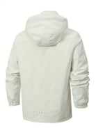Off white rain jacket, back view