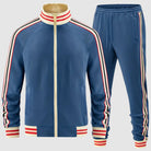 Blue retro track jacket and trousers with cream, red and black contrast stripes | Chaps London