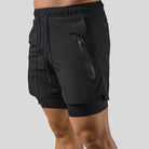 Men's black 2-in-1 running shorts with a zip pocket