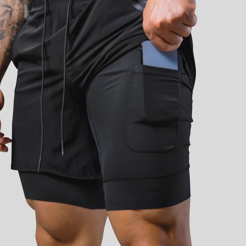 Phone pocket on the inner short of the black running shorts