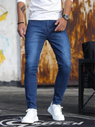 Men's blue skinny jeans, close fit through the leg