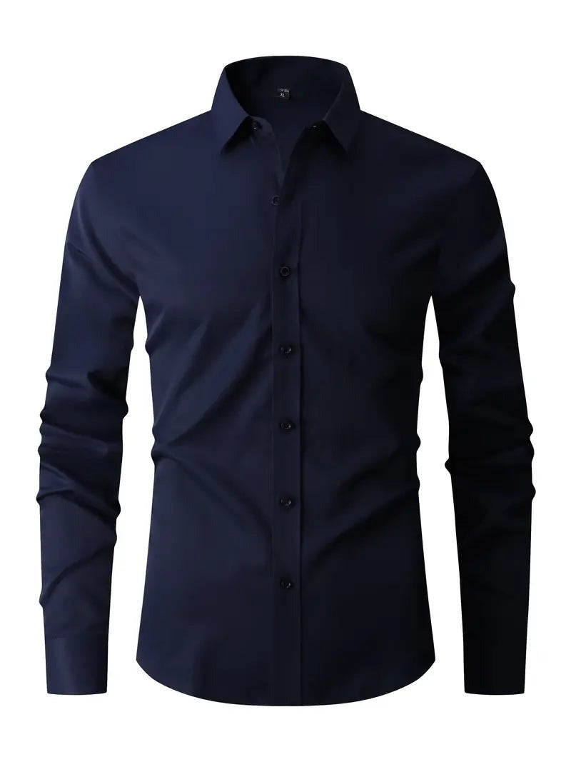 Men's long-sleeve crease-resistant smart shirt in navy