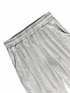 Gray heather fleece jogger pants waistband closeup with drawstring, flat lay | Chaps London