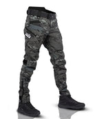 Men's dark camo tactical cargo trousers, three-quarter view | Chaps London