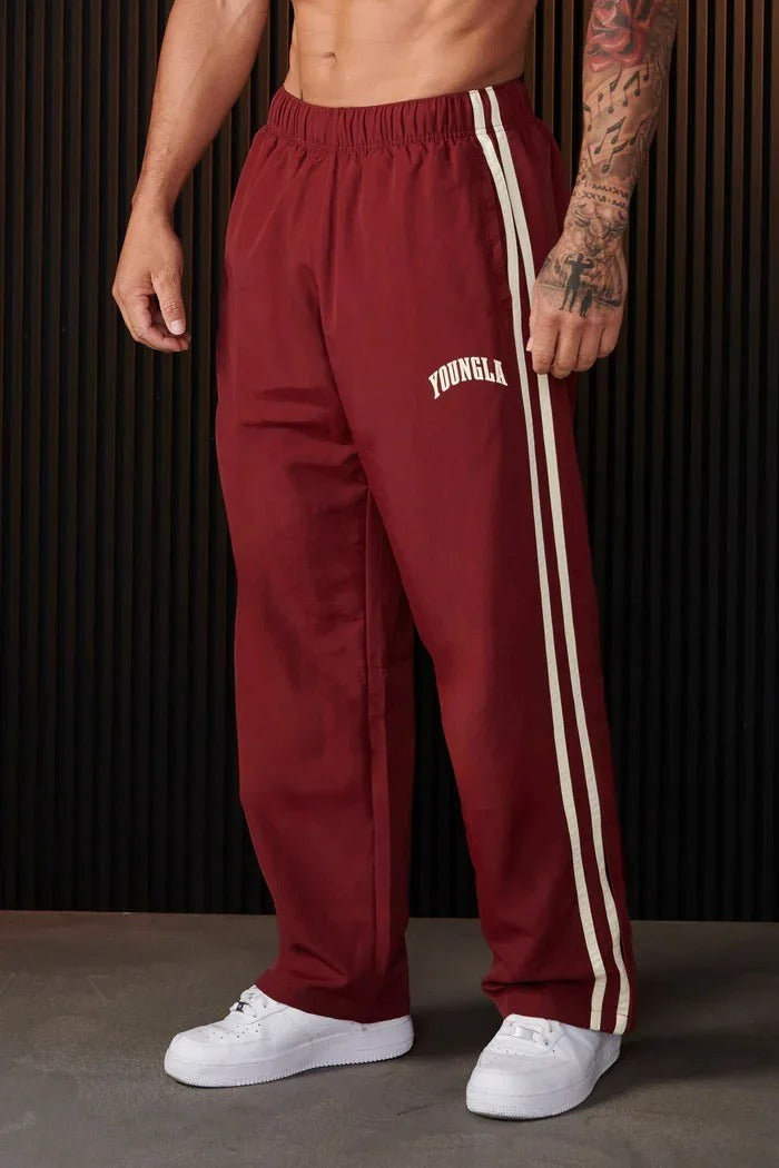 Men's burgundy side-stripe tracksuit bottoms