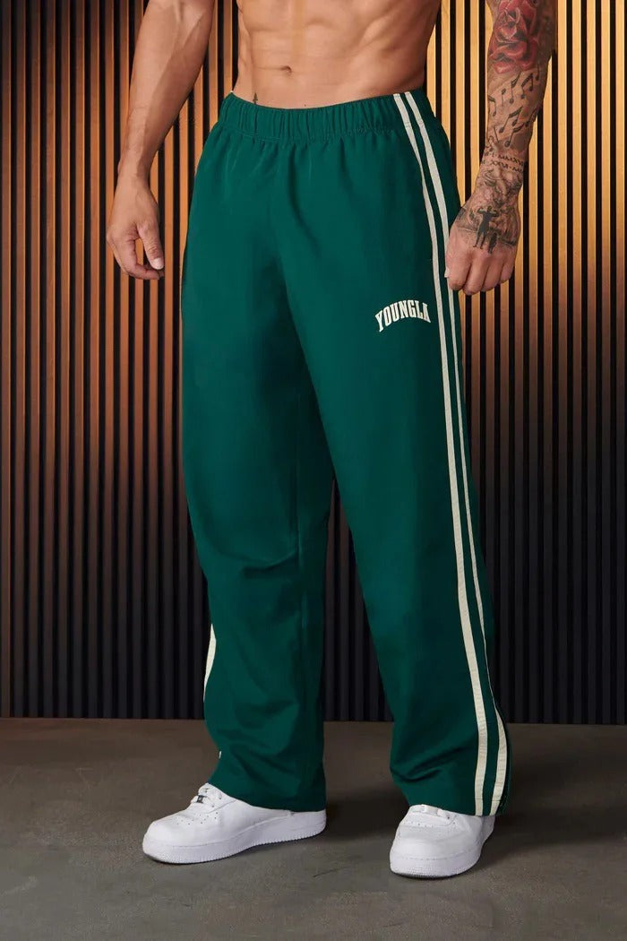 Men's green side-stripe tracksuit bottoms