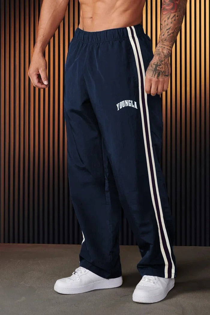 Men's navy side-stripe tracksuit bottoms