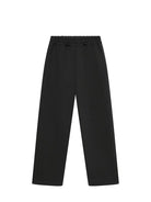 Black straight-leg jogger pants with elastic drawstring waist, shown flat | Chaps London