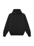 Black oversized hoodie, flat lay, plain fleece fabric, ribbed cuffs and hem | Chaps London