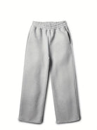 Gray fleece straight-leg joggers with elastic waistband, shown flat, wide-leg style | Chaps London