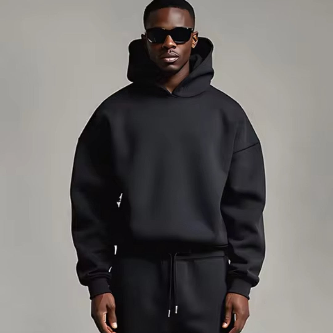 Men's black hoodie and joggers tracksuit set