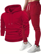 Red pullover hoodie shown next to the matching joggers | Chaps London