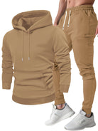Khaki pullover hoodie shown next to the matching joggers | Chaps London