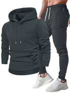 Dark grey pullover hoodie shown next to the matching joggers | Chaps London