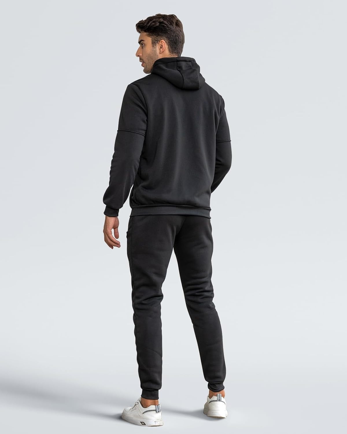 Black zip hoodie and joggers tracksuit, back view | Chaps London