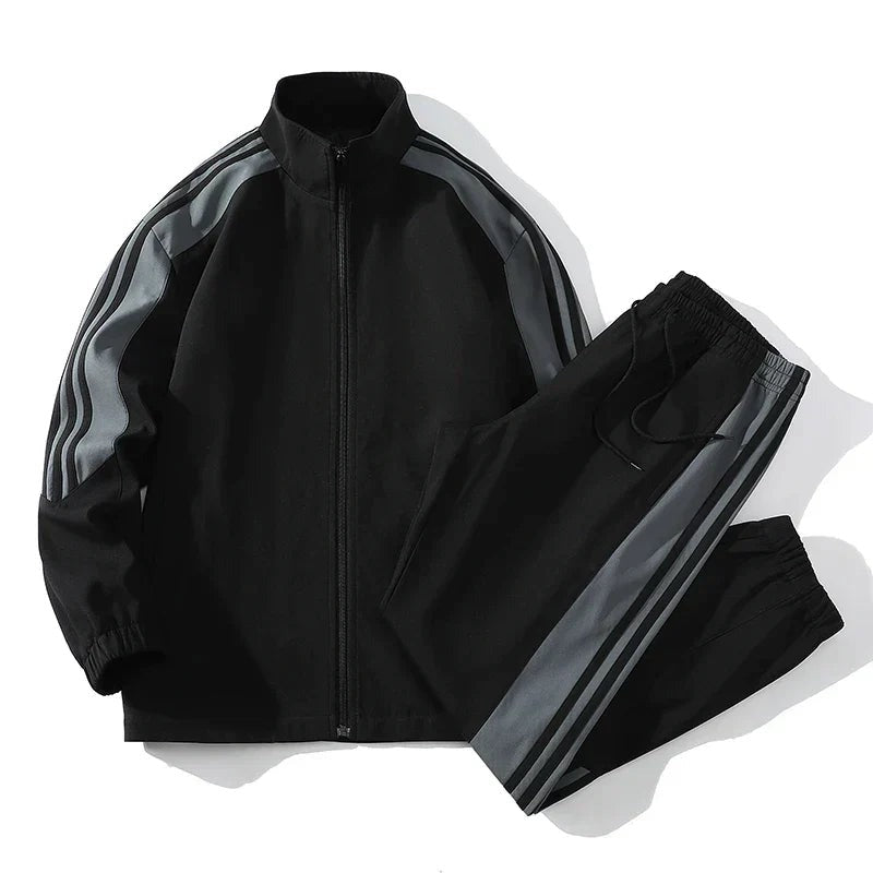 Men's zip-up tracksuit with side stripes in black
