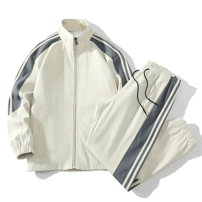Men's zip-up tracksuit with side stripes in off-white
