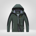 Army green waterproof hiking jacket with hood