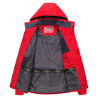 Red hiking jacket open, showing the mesh lining