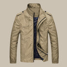 Khaki windbreaker, front view with patterned lining