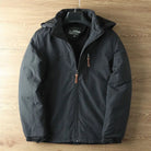 Black fleece lined winter jacket with hood