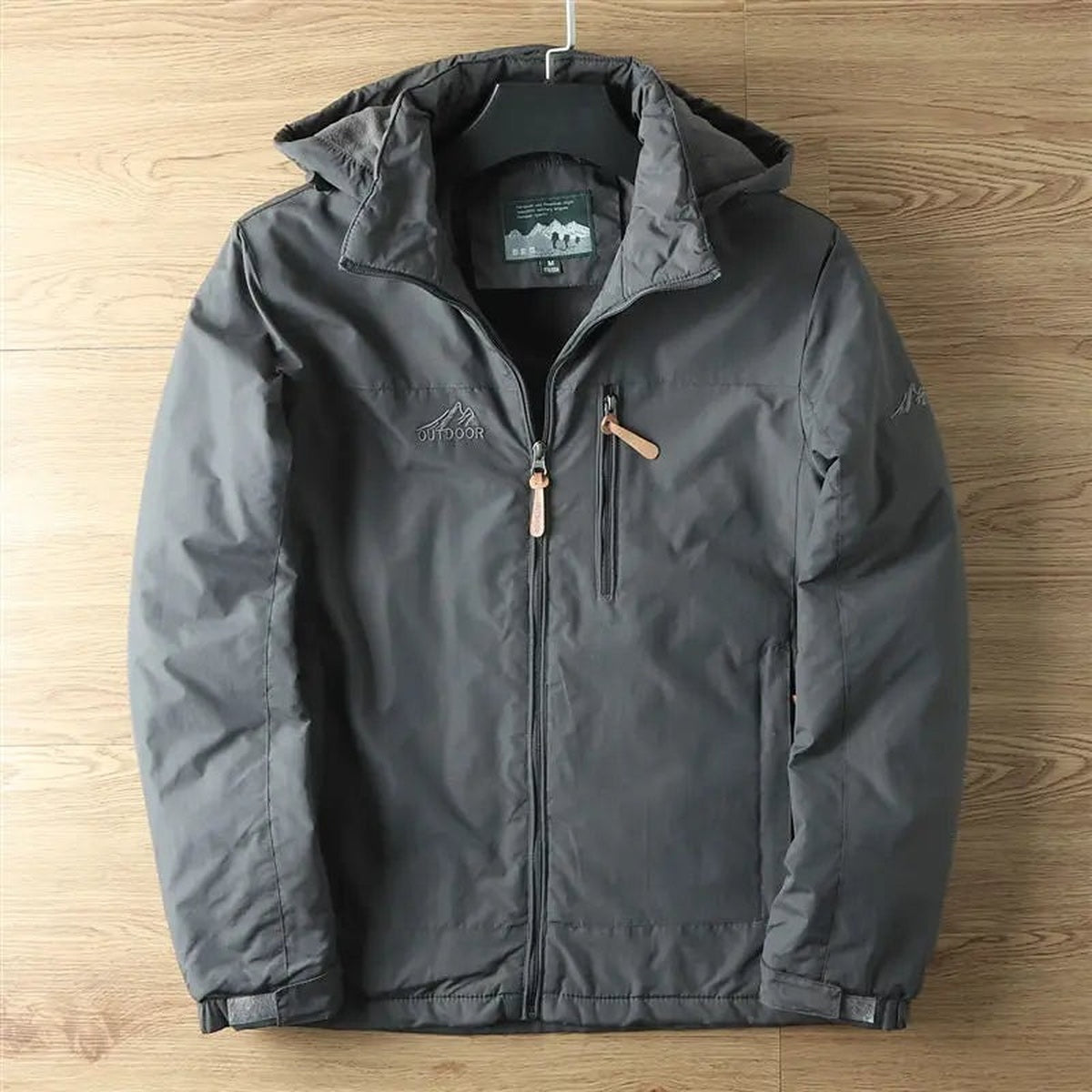 Grey fleece lined winter jacket with hood