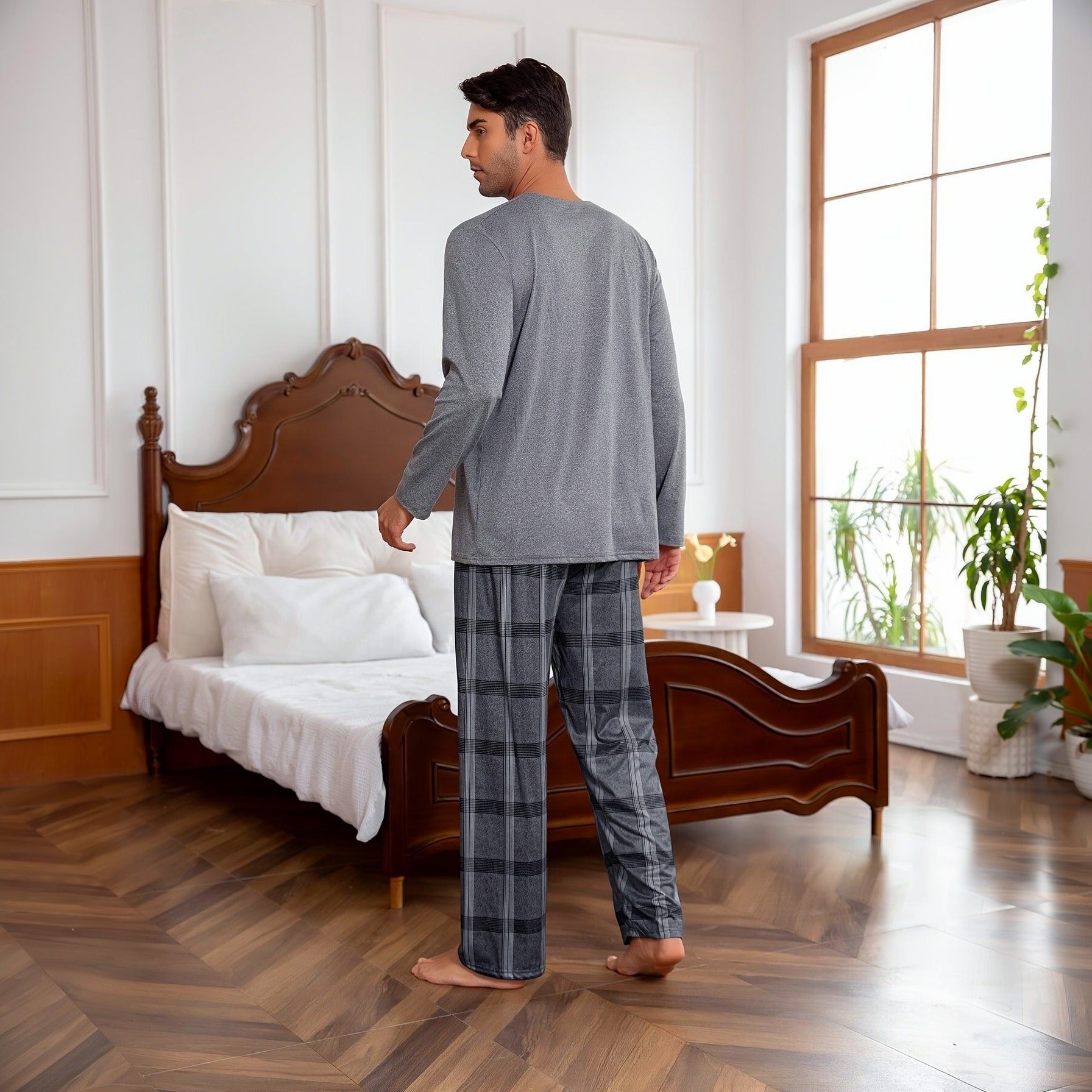 Men's Relaxed Check Pyjamas | Grey