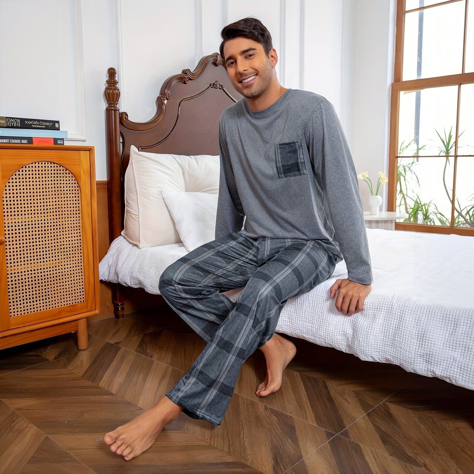 Men's Relaxed Check Pyjamas | Grey