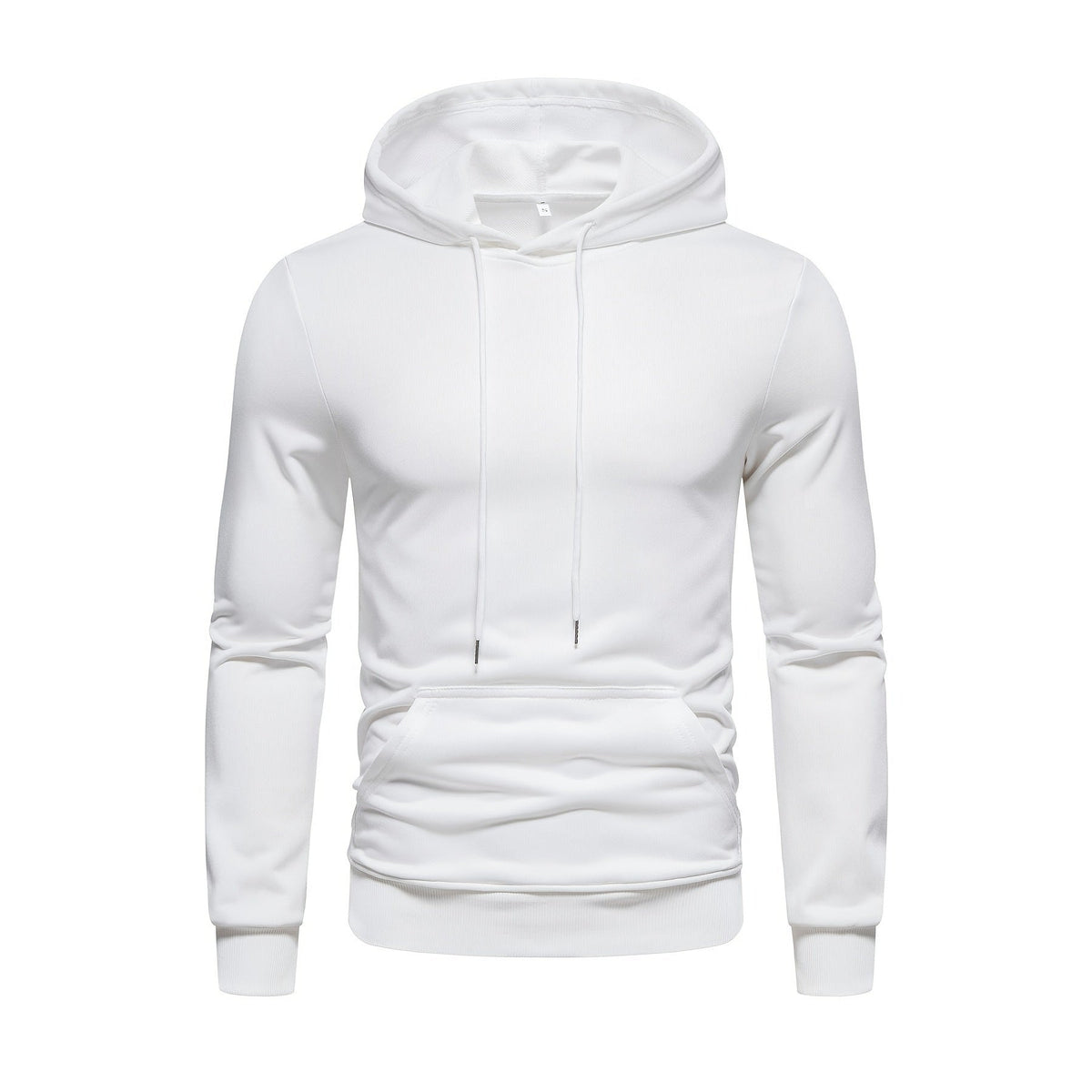 White drawstring hoodie with kangaroo pocket, worn by a person | Chaps London