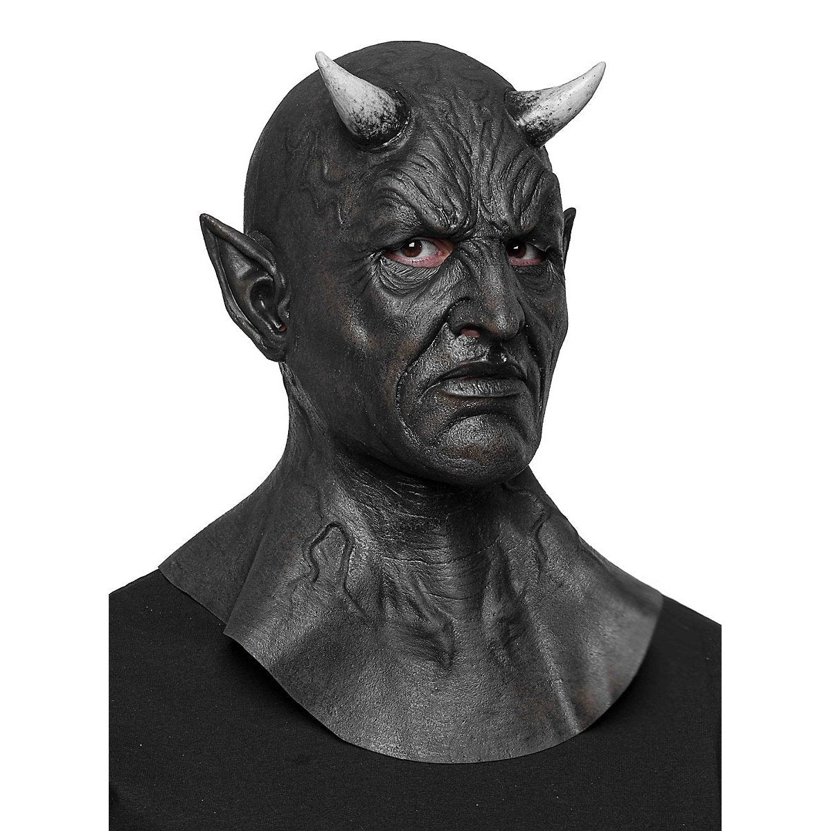 Black demon mask with horns and pointed ears, worn by person | Chaps London