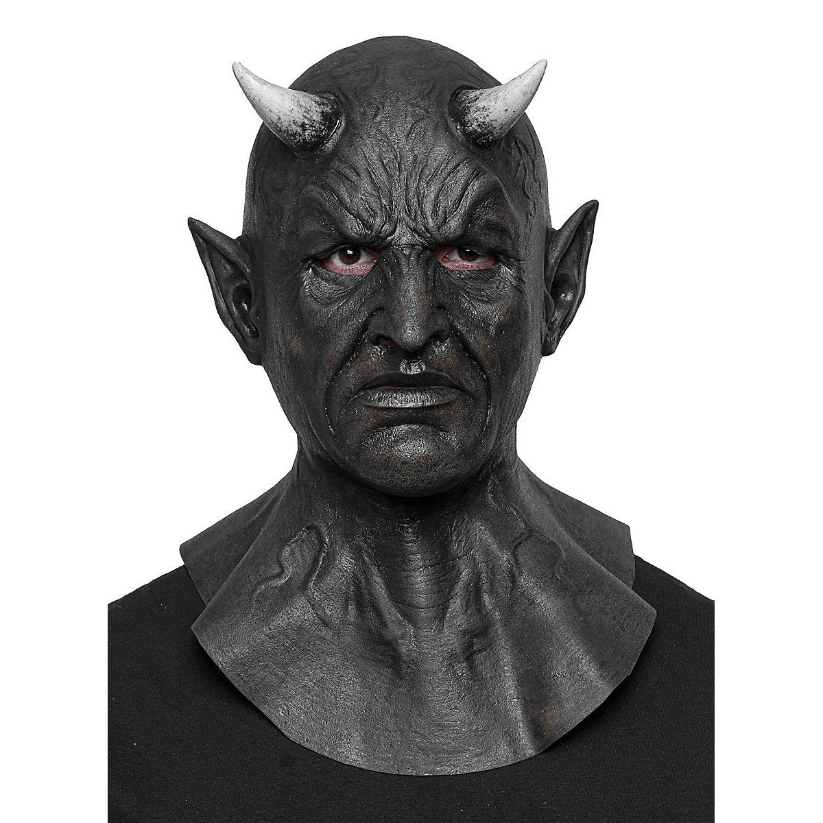 Black demon mask with horns and pointed ears, worn by a person | Chaps London