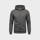 Gray zip hoodie with orange zippers, flat lay, hood and pockets visible | Chaps London