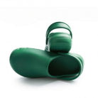 Green EVA clog pair with heel strap, shown flat, back view | Chaps London
