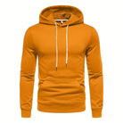 Orange drawstring hoodie with kangaroo pocket, shown on mannequin | Chaps London