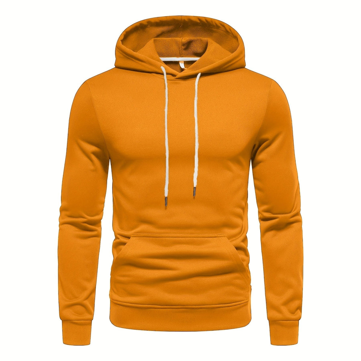 Orange drawstring hoodie with kangaroo pocket, shown on mannequin | Chaps London