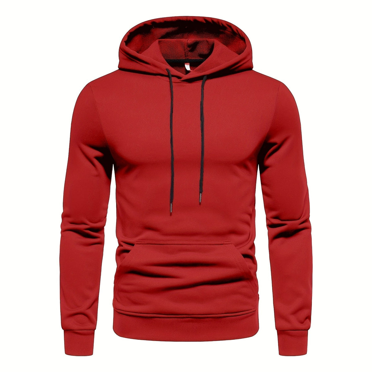 Red drawstring hoodie with kangaroo pocket, shown on mannequin, front view | Chaps London