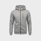 Gray zip hoodie with orange accents, chest pocket, flat lay view | Chaps London
