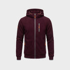 Burgundy zip hoodie with chest pocket, shown flat on background | Chaps London