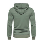Sage green hoodie back view on mannequin, plain, hood up | Chaps London