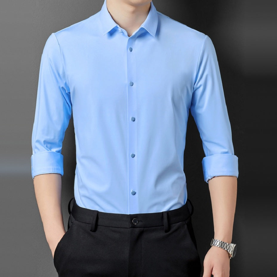 Light blue point collar shirt, long sleeves, worn by man with black pants | Chaps London