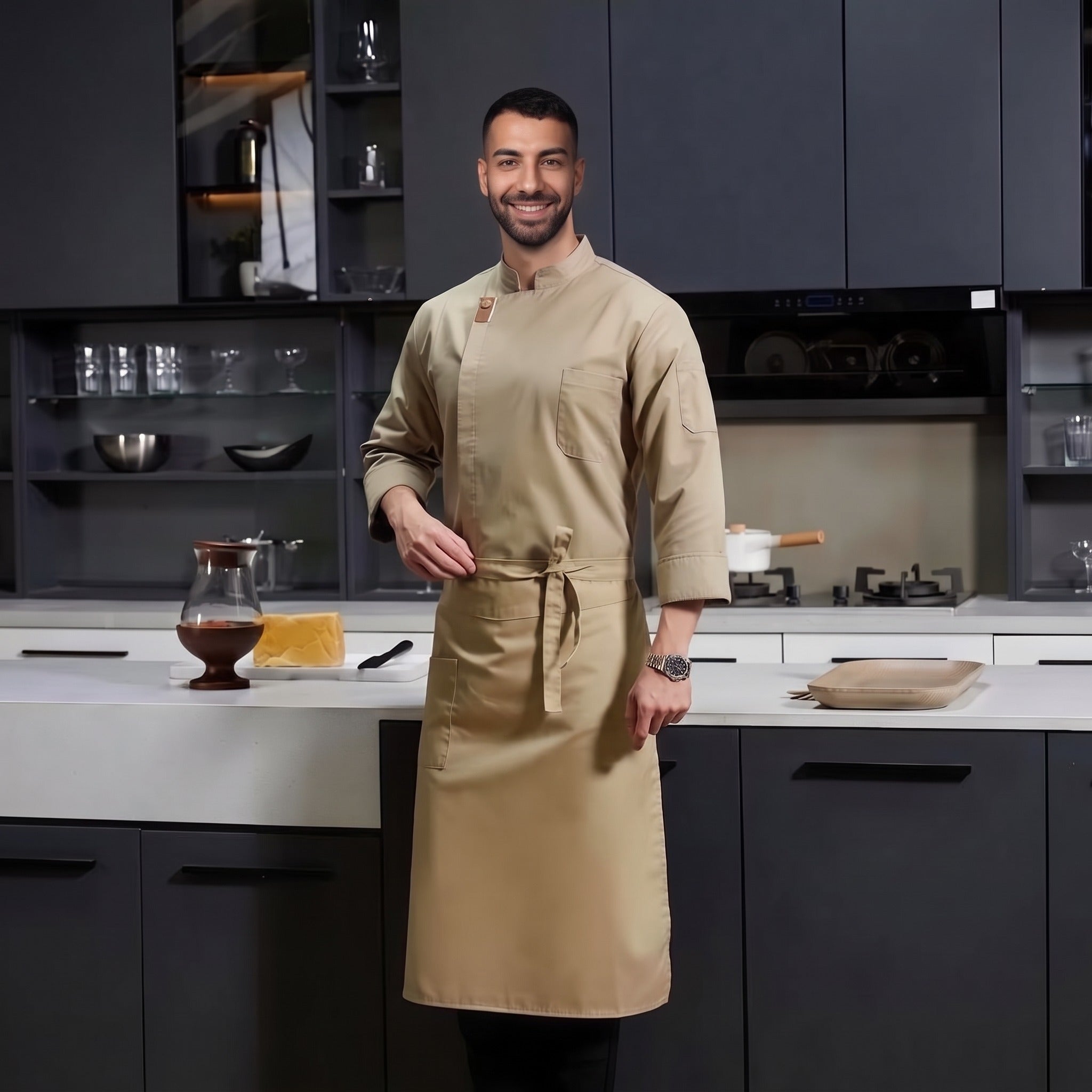 Men's Chef Jacket | Long Sleeve | Stand Collar | Chest Pocket