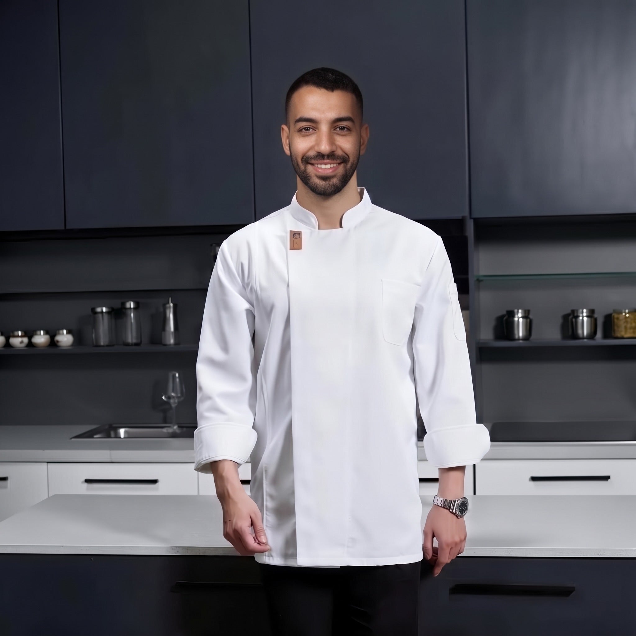 Men's Chef Jacket | Long Sleeve | Stand Collar | Chest Pocket