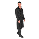 Man wearing black Victorian-style coat with stand collar, full body view | Chaps London
