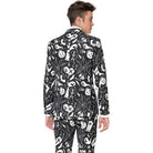 Black Halloween suit jacket with skeleton and ghost print, worn by man | Chaps London